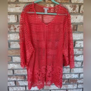 Catherines Coral Lace Longline One Button Cardigan Jacket Sz 4X Spring Event